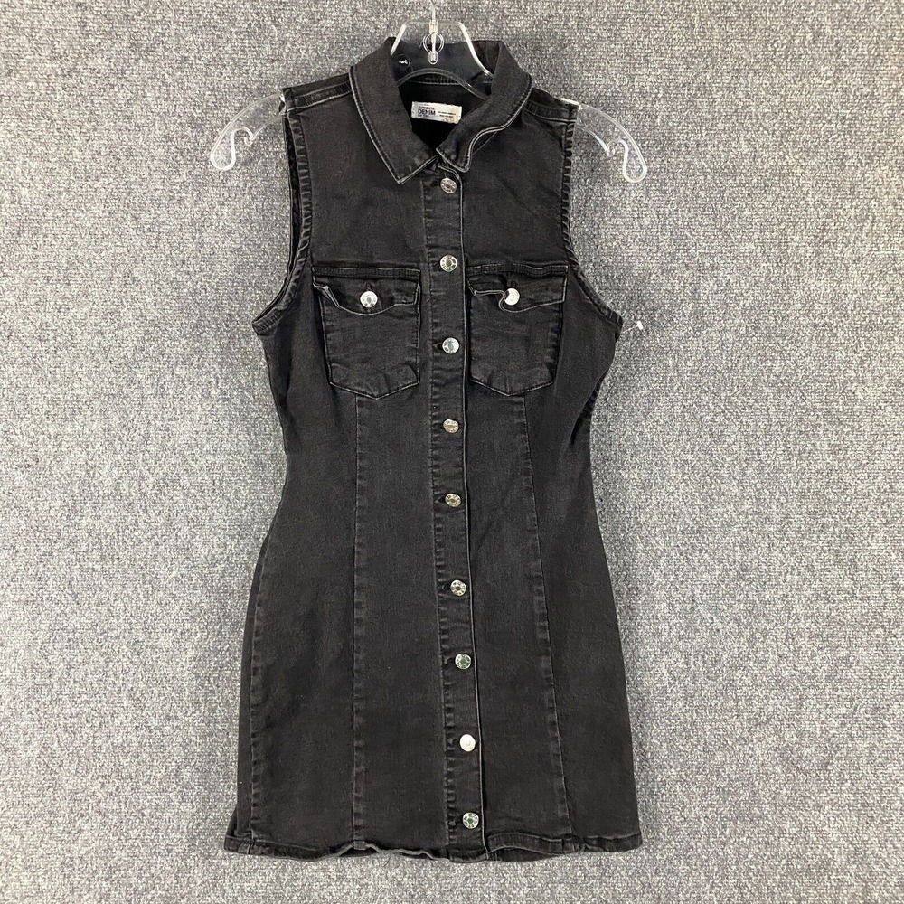 Zara Dress Women's XSD Denim Charcoal Gray Stretch Shirt Sheath Cotton